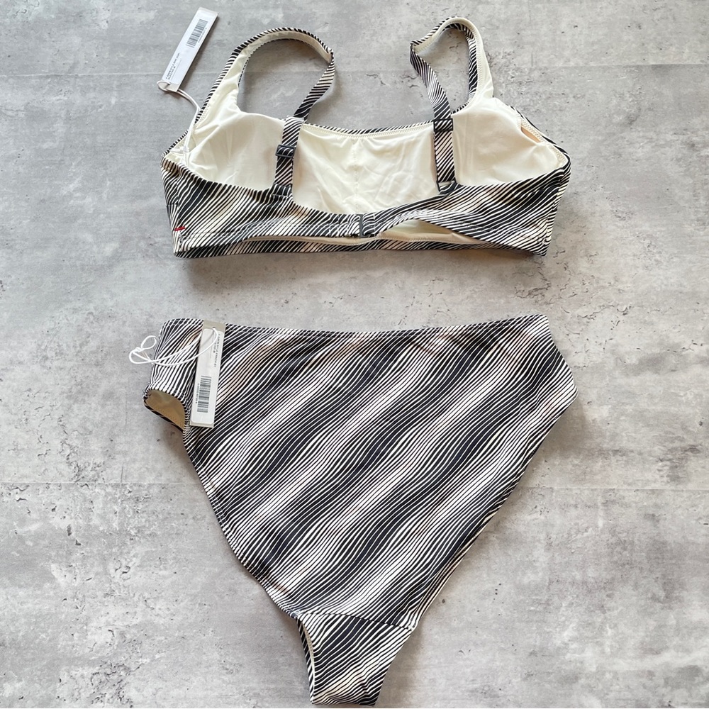 NWT Everlane Two Piece Bikini Swim Suit Black White Stripe Medium - Picture 5 of 6